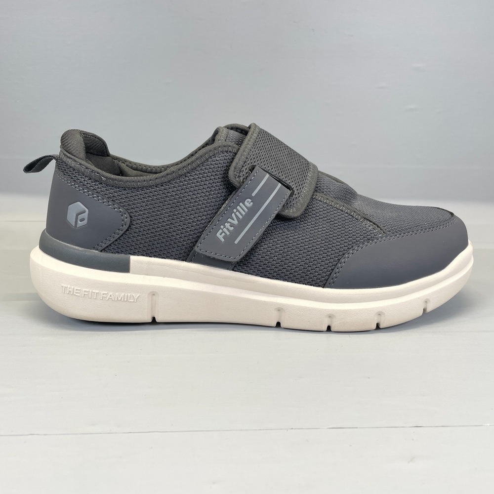 FitVille Diabetic Shoes Mens Size 10 Wide Gray Mesh Orthopedic Strap Sneakers